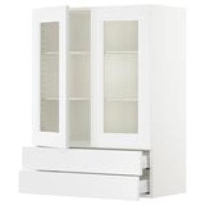 SEKTION / MAXIMERA Wall cabinet w glass door/2 drawers, white Enköping/white wood effect, 15x15x40 "